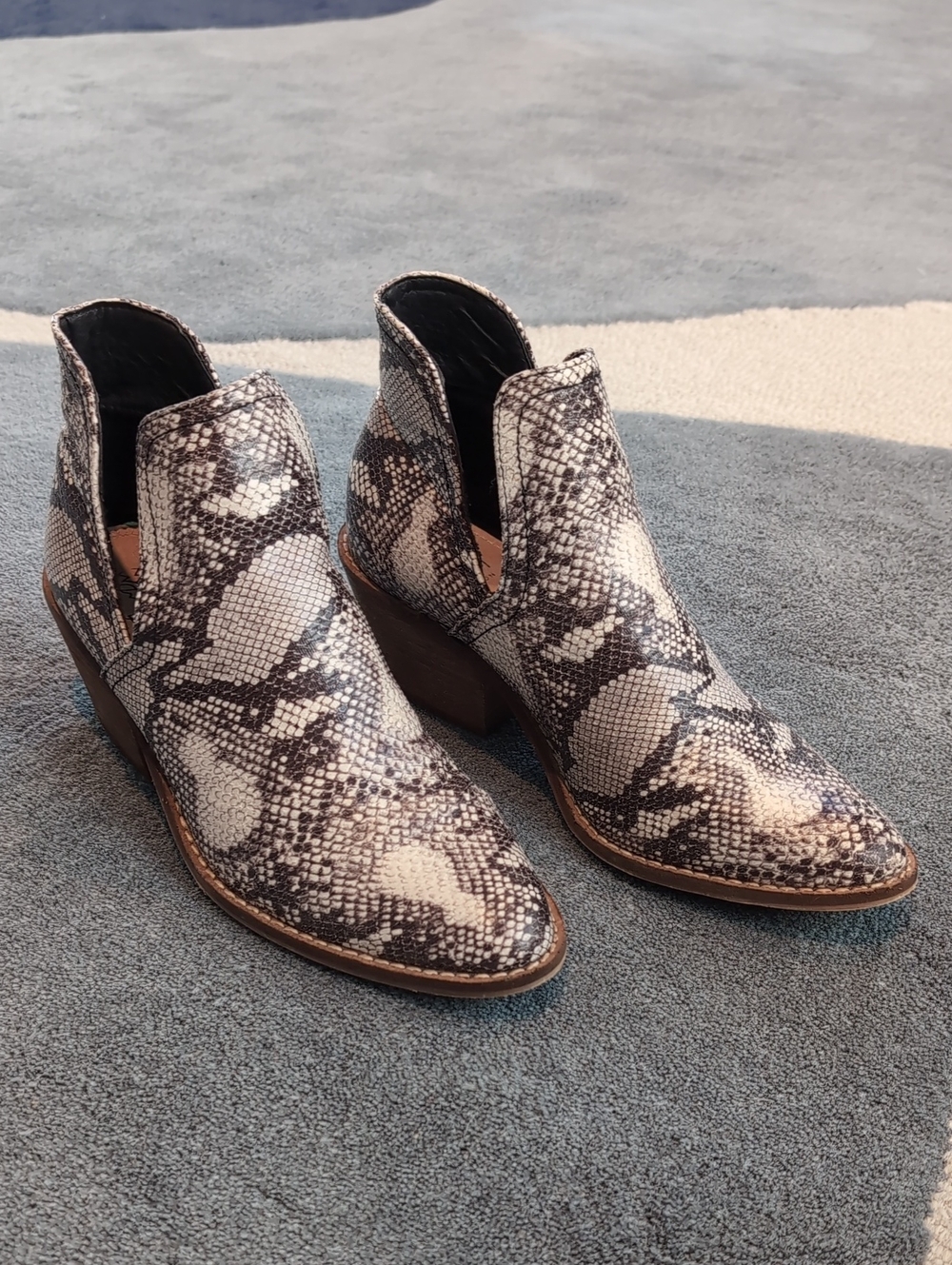 BEAST FASHION Snake-Print Cutout Ankle Booties in Black and Cream